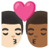 👨🏻‍❤️‍💋‍👨🏾 kiss: man, man, light skin tone, medium-dark skin tone display on Google